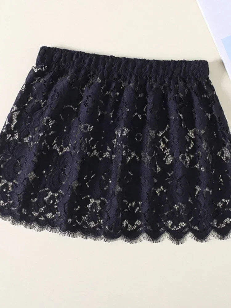 Women Eyelash Floral Lace Shirt Extender Adjustable Layered Faux Top Hem Lower Sweep Mini Skirt Half Slip Underskirt Femstylo