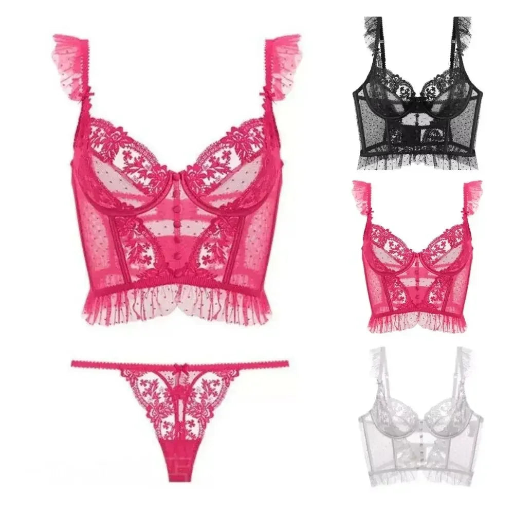 Fashion Comfortable Lace Lingerie with Steel Ring Wrapped Chest Top Bra and Panty Set Sexy Intimates Supply Underwire Female Femstylo