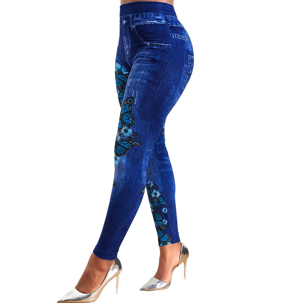 Plus Size Oversized Women High Waist Stretchy Legging Denim Look Skinny Jeggings nowadaysfashion