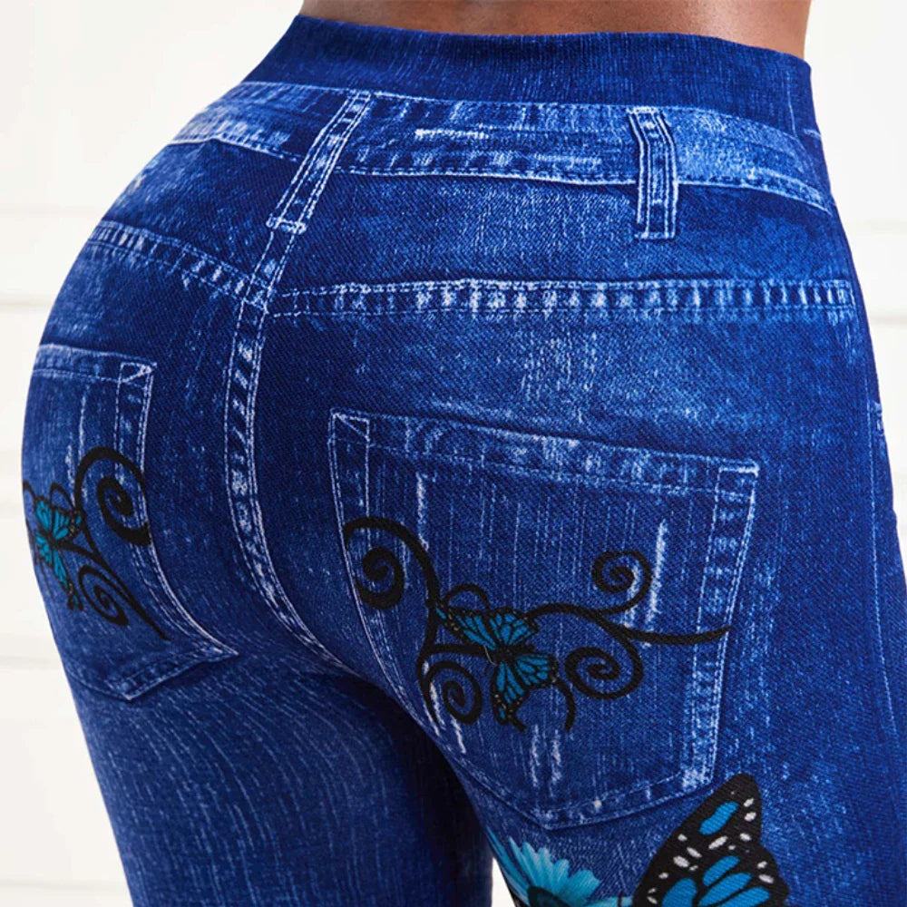 Plus Size Oversized Women High Waist Stretchy Legging Denim Look Skinny Jeggings nowadaysfashion