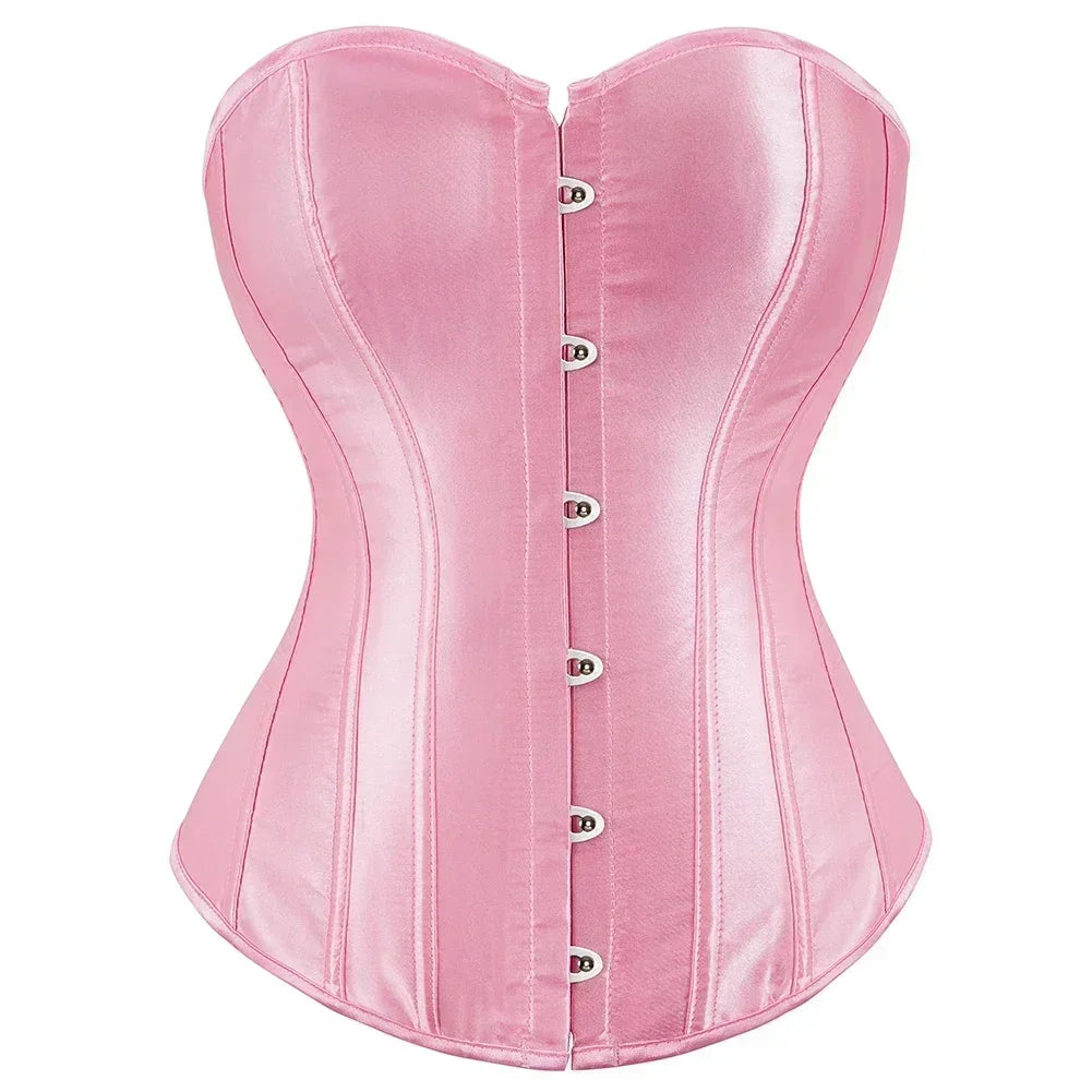 Formvana Satin Overbust Corset Simple Vintage Elegant Bustier Plastic Boned Waist Cincher Shapewear Gothic Sexy Korset Plus Size Femstylo