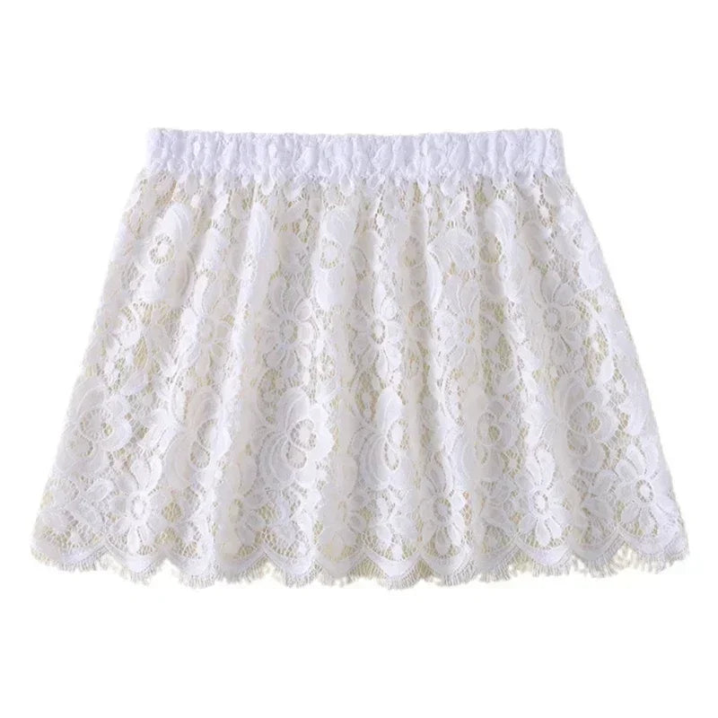 Women Eyelash Floral Lace Shirt Extender Adjustable Layered Faux Top Hem Lower Sweep Mini Skirt Half Slip Underskirt Femstylo