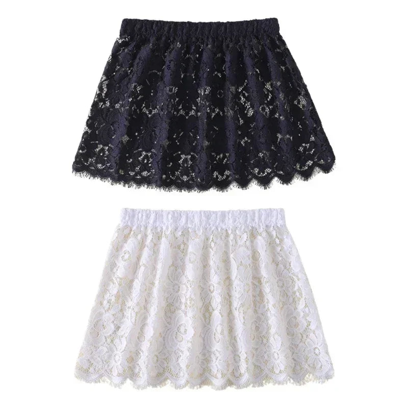 Women Eyelash Floral Lace Shirt Extender Adjustable Layered Faux Top Hem Lower Sweep Mini Skirt Half Slip Underskirt Femstylo
