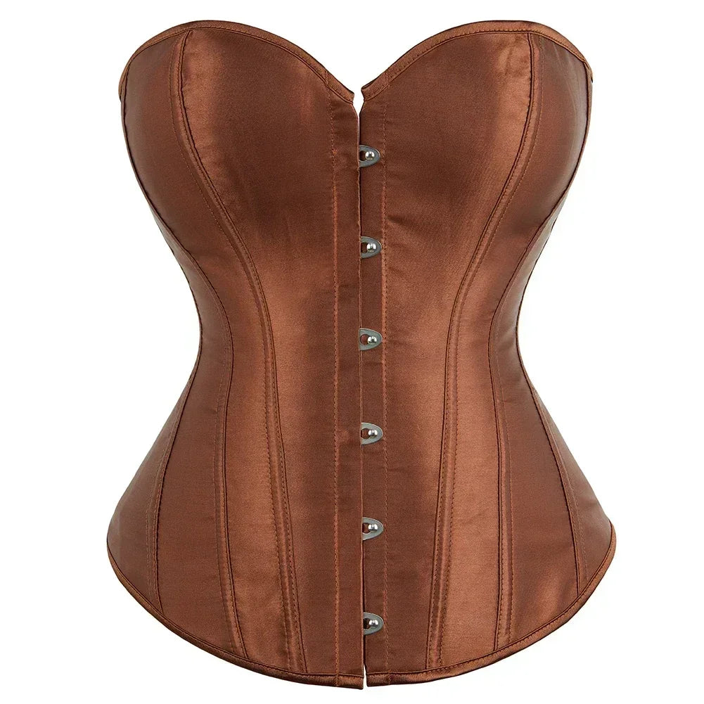 Formvana Satin Overbust Corset Simple Vintage Elegant Bustier Plastic Boned Waist Cincher Shapewear Gothic Sexy Korset Plus Size Femstylo