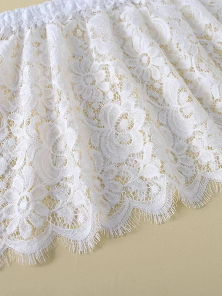 Women Eyelash Floral Lace Shirt Extender Adjustable Layered Faux Top Hem Lower Sweep Mini Skirt Half Slip Underskirt Femstylo