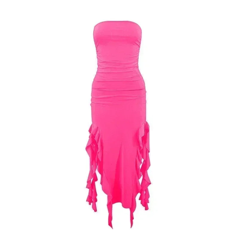 BWQ Long Dresses For Women Slit Sexy Bodycon Sleeveless Jellyfish Dress Hot Girls Fashion Off The Shoulders Maxi Dress Woman Femstylo