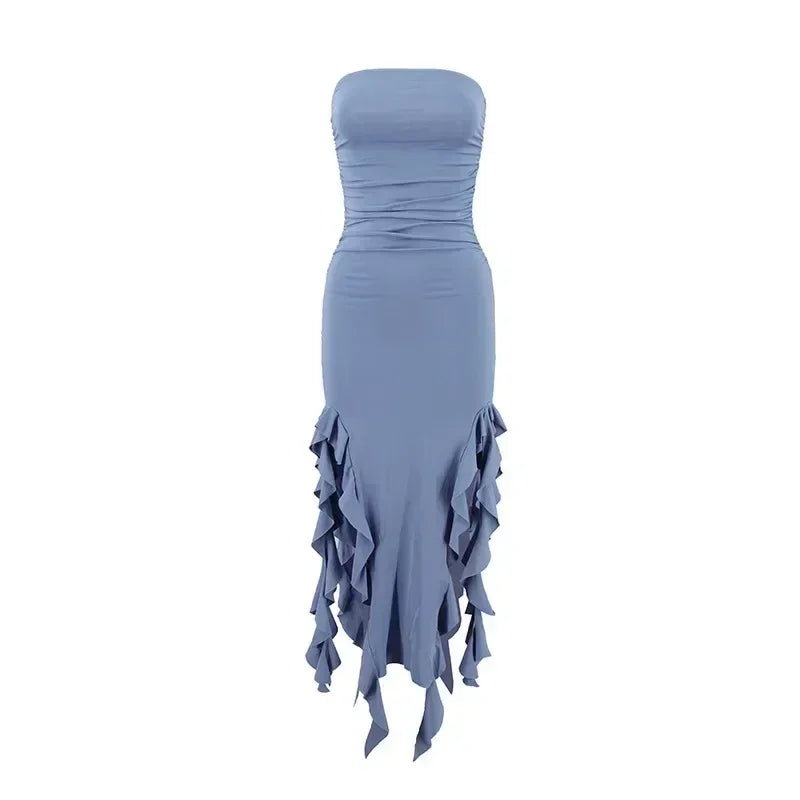 BWQ Long Dresses For Women Slit Sexy Bodycon Sleeveless Jellyfish Dress Hot Girls Fashion Off The Shoulders Maxi Dress Woman Femstylo