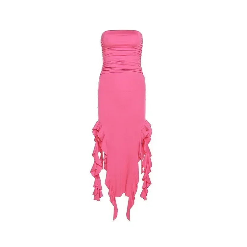 BWQ Long Dresses For Women Slit Sexy Bodycon Sleeveless Jellyfish Dress Hot Girls Fashion Off The Shoulders Maxi Dress Woman Femstylo