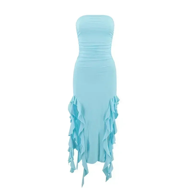 BWQ Long Dresses For Women Slit Sexy Bodycon Sleeveless Jellyfish Dress Hot Girls Fashion Off The Shoulders Maxi Dress Woman Femstylo