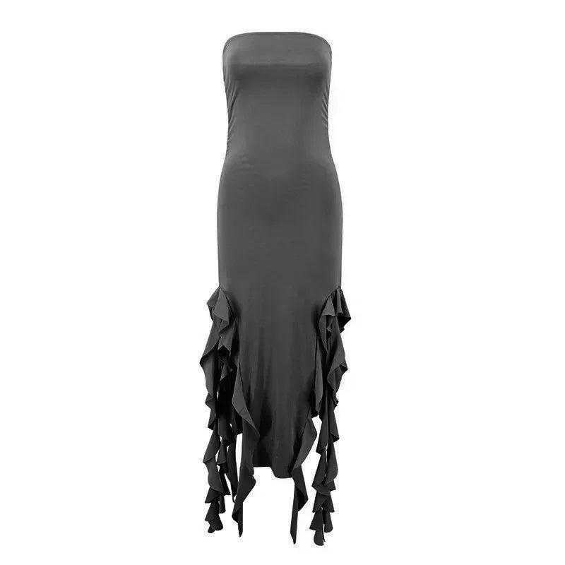 BWQ Long Dresses For Women Slit Sexy Bodycon Sleeveless Jellyfish Dress Hot Girls Fashion Off The Shoulders Maxi Dress Woman Femstylo