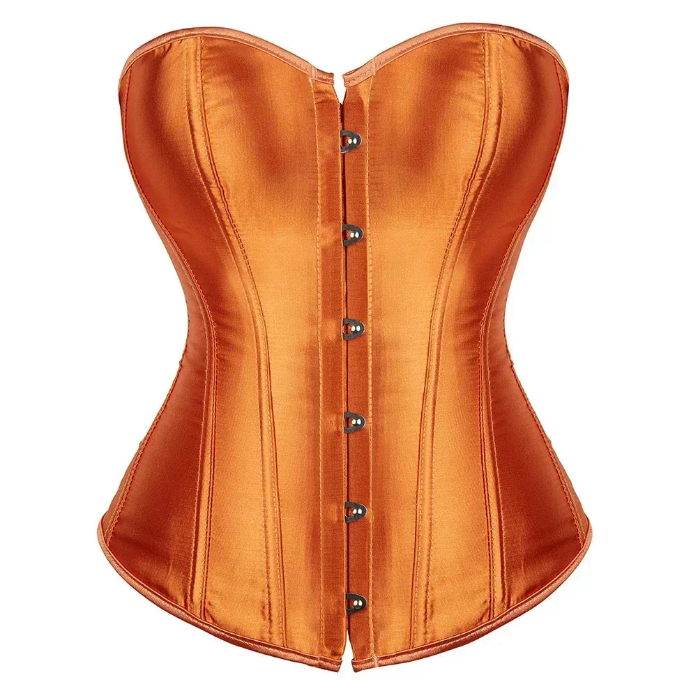 Formvana Satin Overbust Corset Simple Vintage Elegant Bustier Plastic Boned Waist Cincher Shapewear Gothic Sexy Korset Plus Size Femstylo