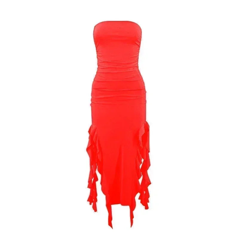 BWQ Long Dresses For Women Slit Sexy Bodycon Sleeveless Jellyfish Dress Hot Girls Fashion Off The Shoulders Maxi Dress Woman Femstylo