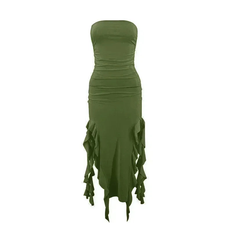 BWQ Long Dresses For Women Slit Sexy Bodycon Sleeveless Jellyfish Dress Hot Girls Fashion Off The Shoulders Maxi Dress Woman Femstylo