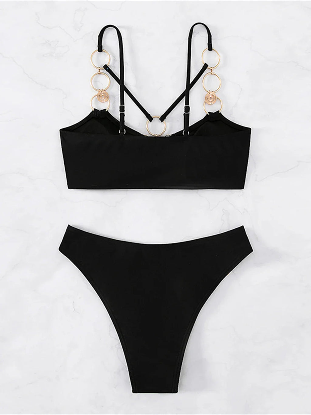 👙 Sexy Metal Ring Mid-Waist Bikini Set – Women's Two-Piece Padded Swimsuit | Trendy Bathing Suit for Beach &amp; Pool Luminous Bear Shop
