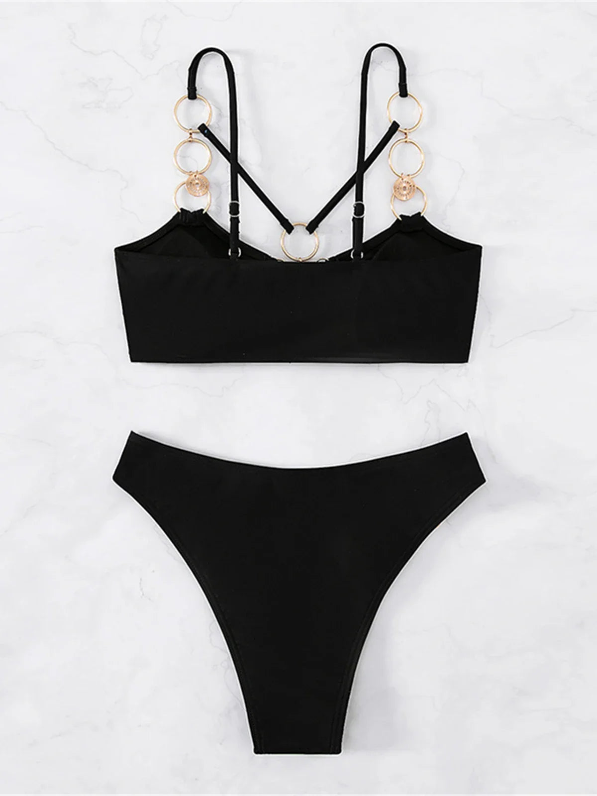👙 Sexy Metal Ring Mid-Waist Bikini Set – Women's Two-Piece Padded Swimsuit | Trendy Bathing Suit for Beach &amp; Pool Luminous Bear Shop