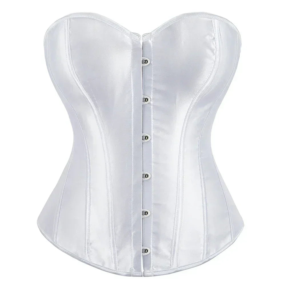 Formvana Satin Overbust Corset Simple Vintage Elegant Bustier Plastic Boned Waist Cincher Shapewear Gothic Sexy Korset Plus Size Femstylo