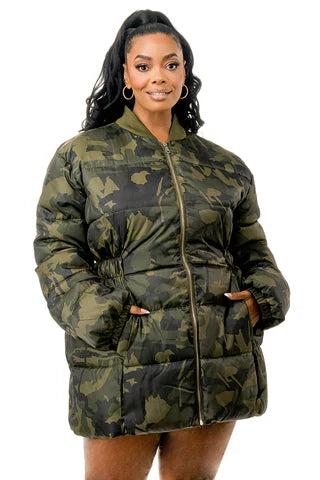 Camouflage Elastic Waist Puffer Coat The House of Stylez