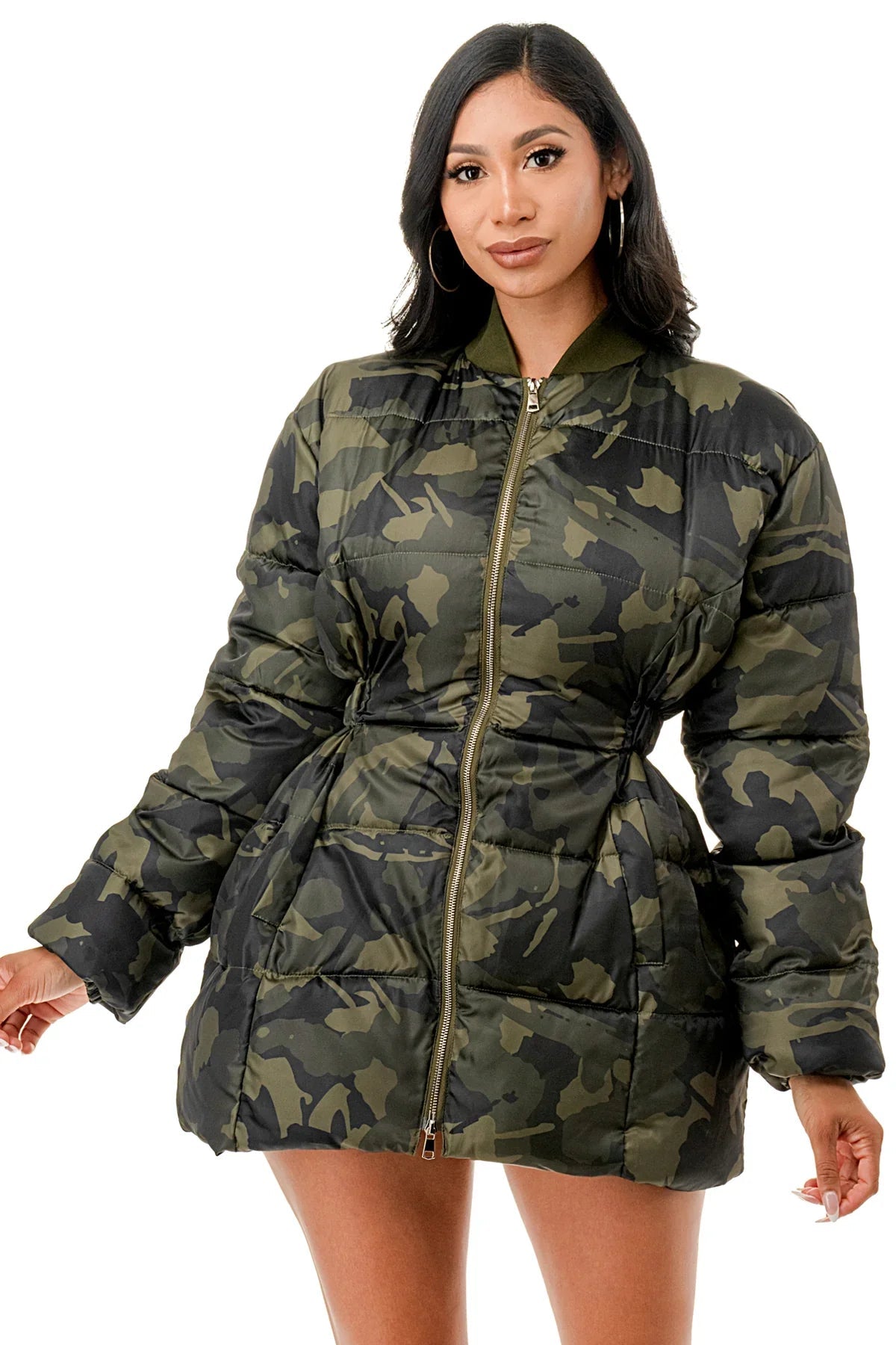 Camouflage Elastic Waist Puffer Coat The House of Stylez