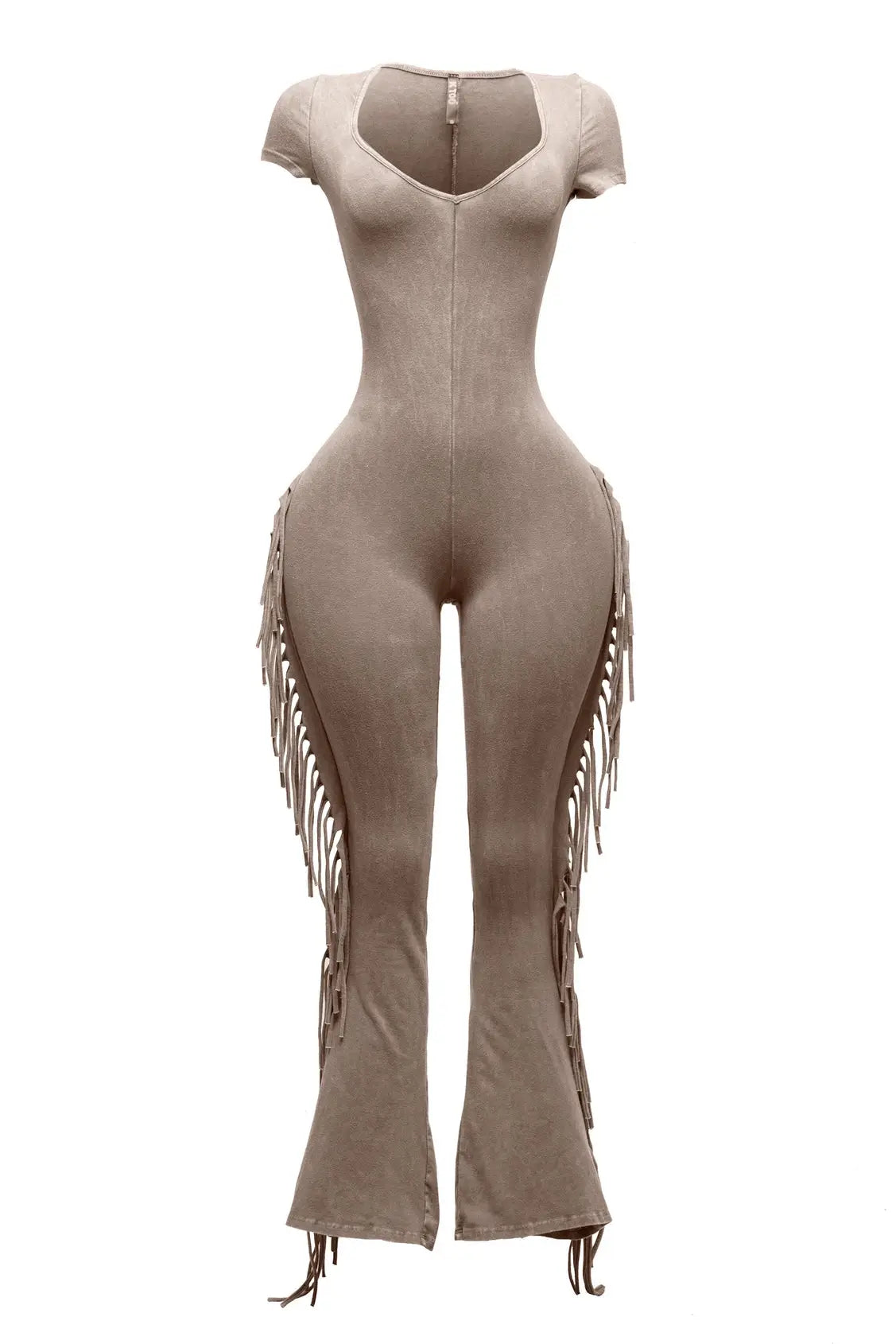 Mineral Washed Fringe Jumpsuit The House of Stylez
