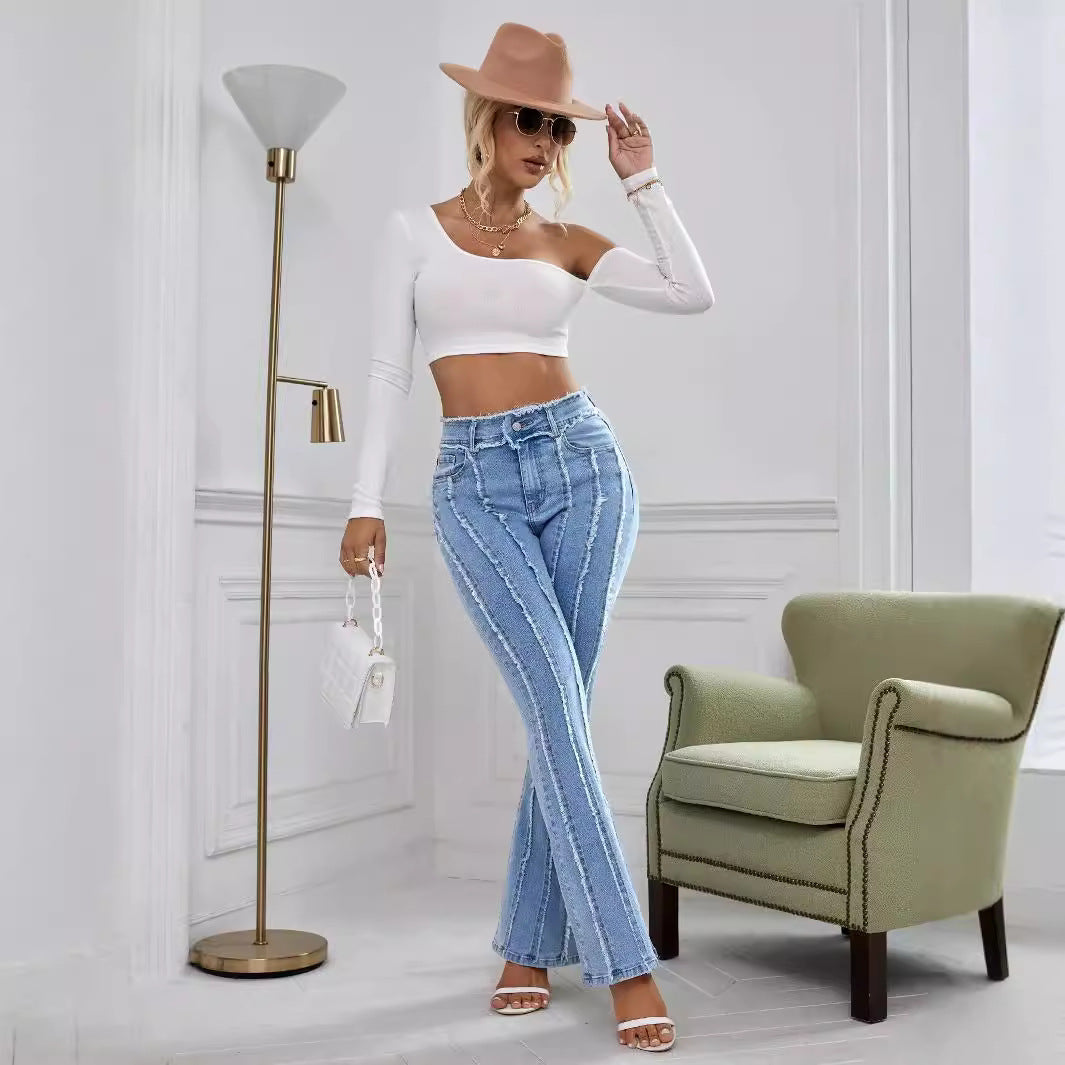 New Slightly Flared Wadding Edge Jeans For Women FLIPSTYLEZLLC