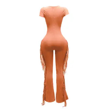 Mineral Washed Fringe Jumpsuit The House of Stylez
