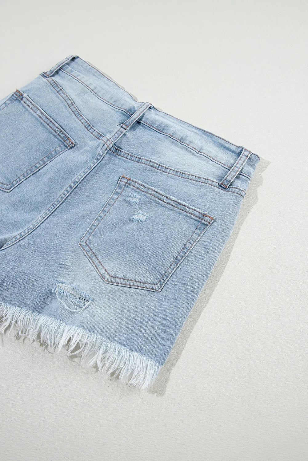 Light Blue Distressed Ripped Raw Hem High Waist Denim Shorts Femstylo