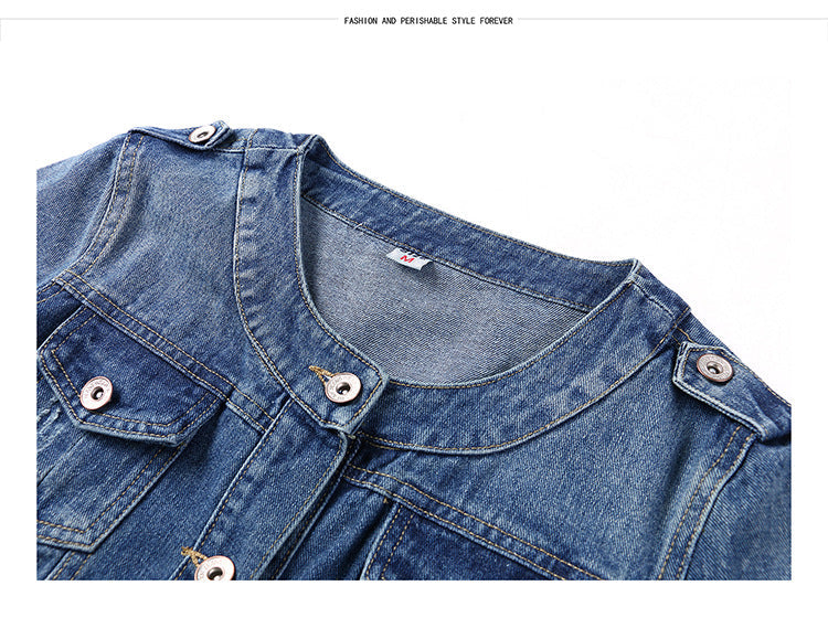 The Round Neck Casual Short Jacket Plus Size Denim Jacket Female Students FLIPSTYLEZLLC