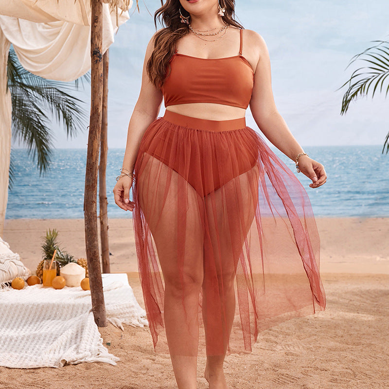 Plus Size Bikini Split Swimsuit Gauze Skirt FLIPSTYLEZLLC