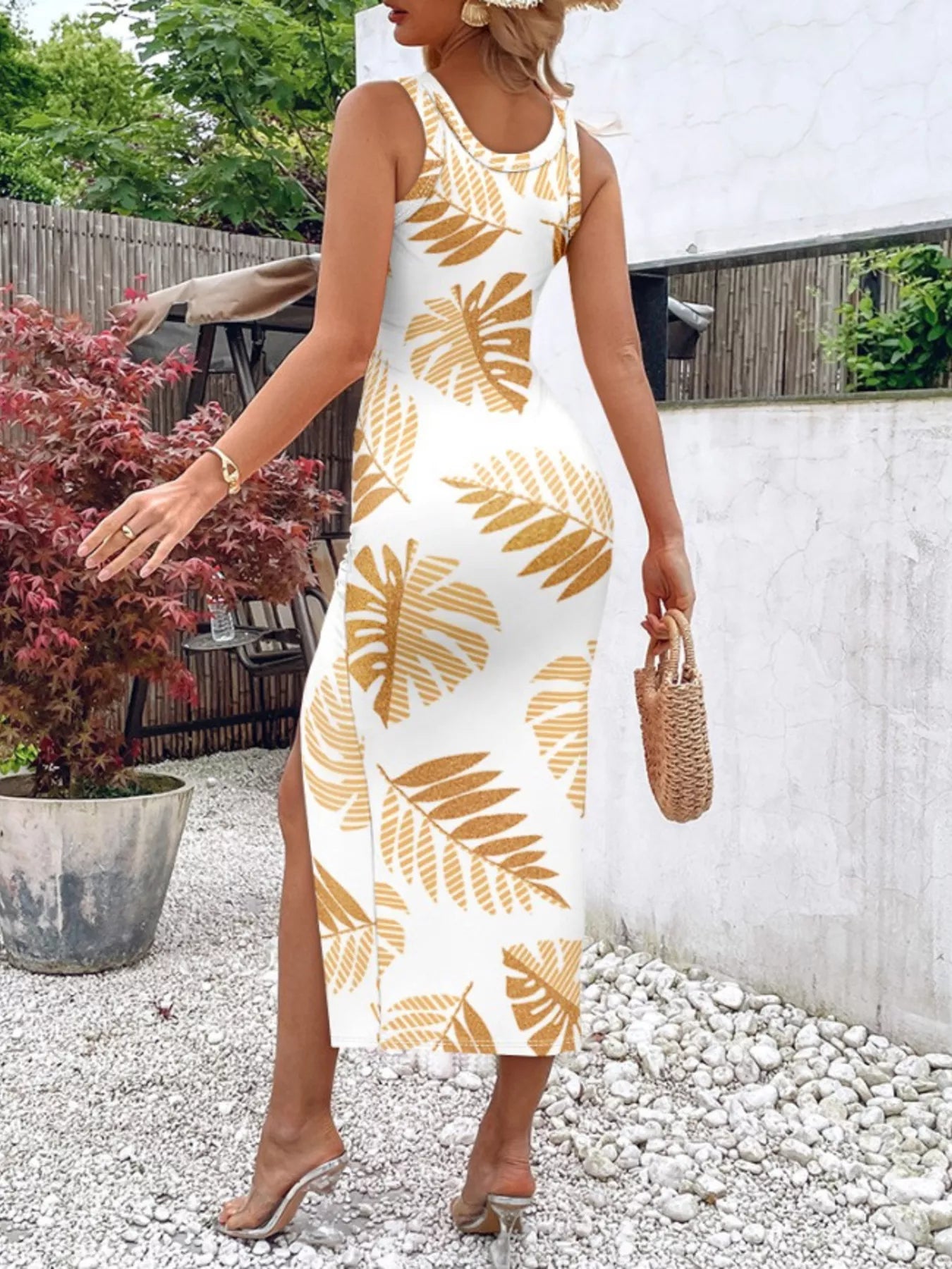Ruched Slit Sleeveless Midi Dress Shopimist