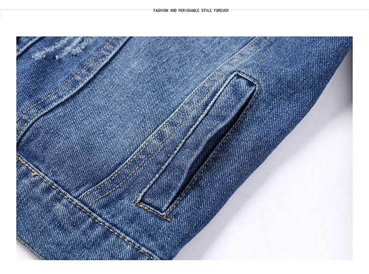 The Round Neck Casual Short Jacket Plus Size Denim Jacket Female Students FLIPSTYLEZLLC