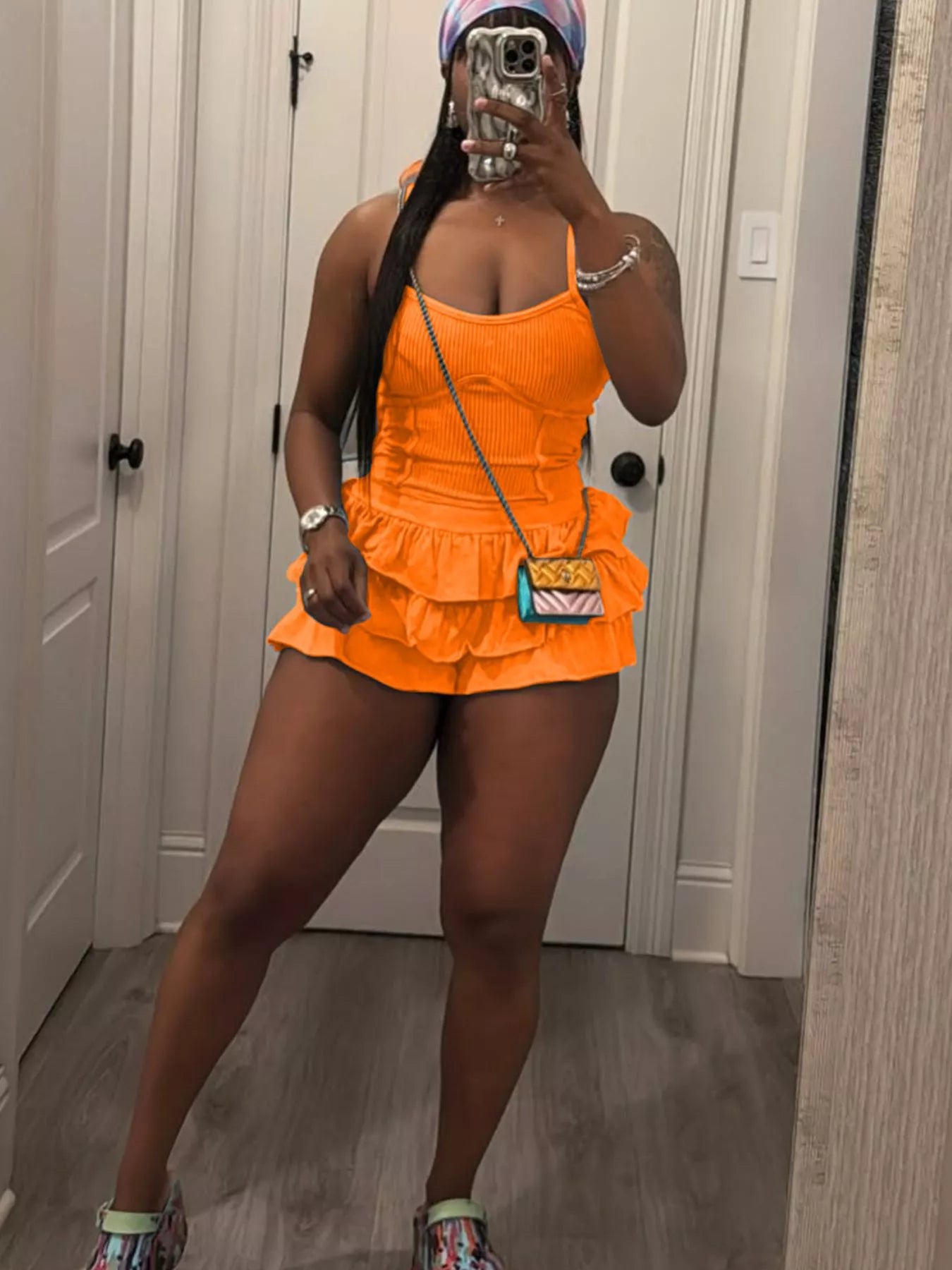Scoop Neck Cami and Ruffled Skirt Set Shopimist