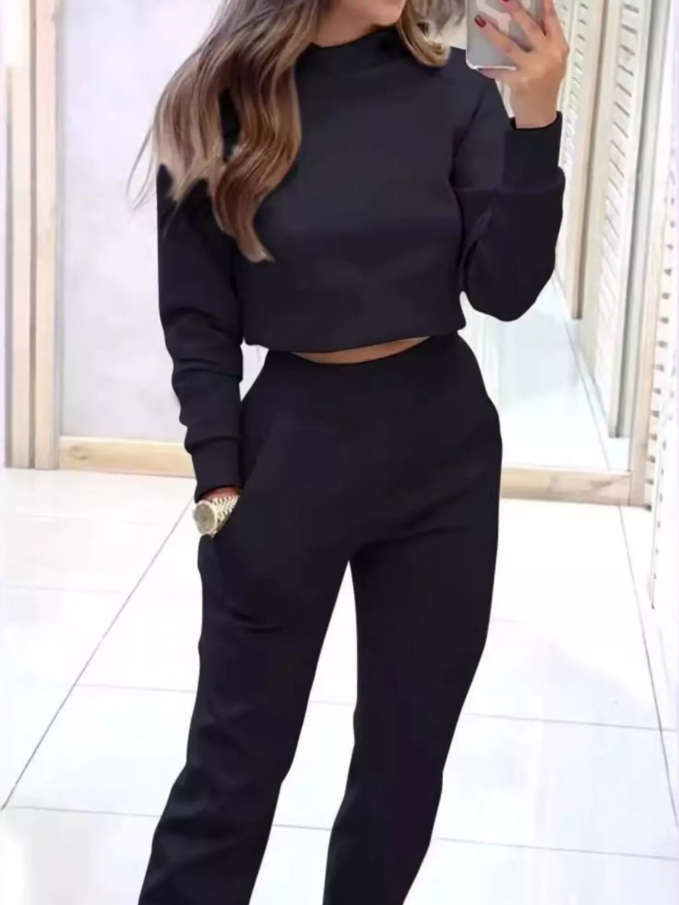 Casual Chic Cropped Sweatshirt and Jogger Set Simply Love