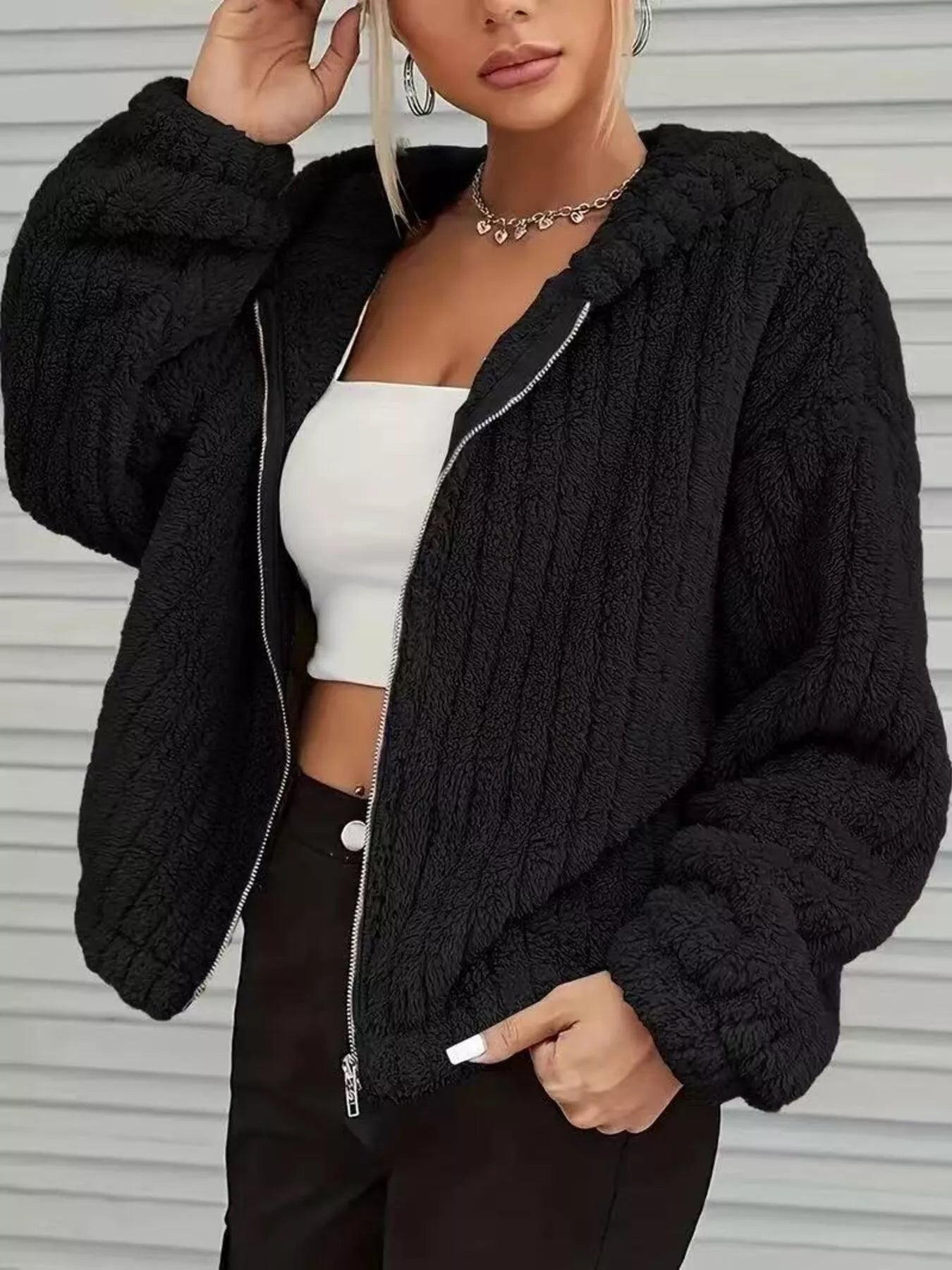 Teddy Bear Ear Hooded Fleece Outerwear Shopimist