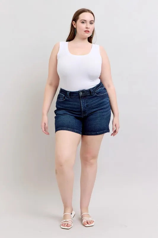 Judy Blue Full Size High Waist Back Flap Pocket Denim Shorts Plus Size Coco’s Tee Boutique