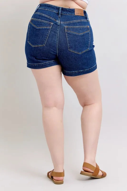 Judy Blue Full Size High Waist Tummy Control Denim Shorts Plus Size Berry Charmz