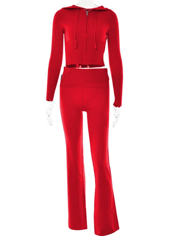 Hoodie Suit Women Leisure Sexy Zip Long Sleeve Sweater And High Waist Long Pants Set MANDOTOS