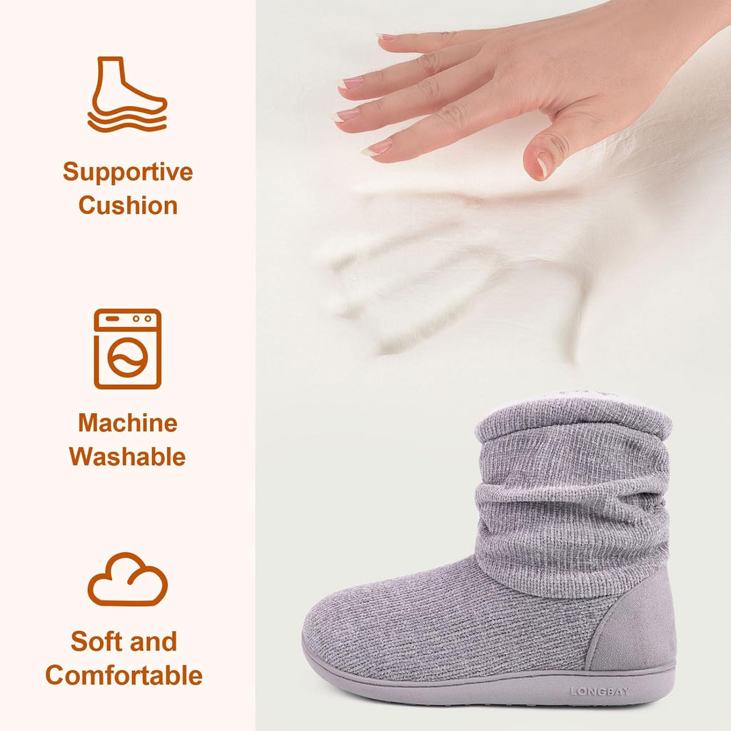 Women'S Cozy Winter Slipper Boots Warm Chenille Knit Bootie Memory Foam Non-Slip Indoor Outdoor House Shoes