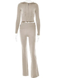 Hoodie Suit Women Leisure Sexy Zip Long Sleeve Sweater And High Waist Long Pants Set MANDOTOS