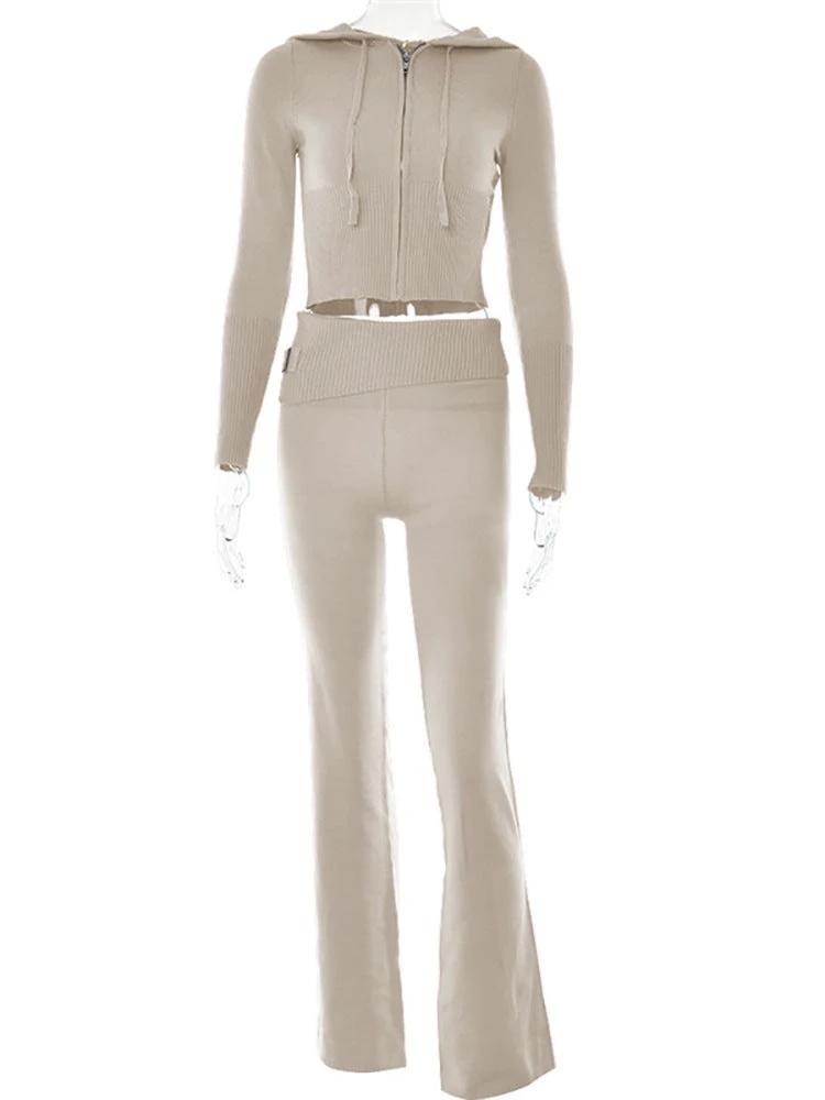 Hoodie Suit Women Leisure Sexy Zip Long Sleeve Sweater And High Waist Long Pants Set MANDOTOS