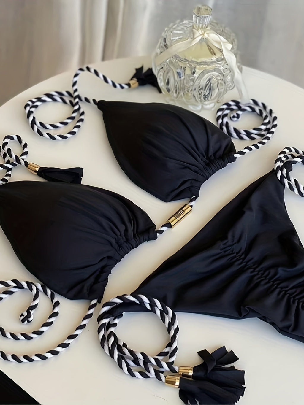 New Festival Flame Halter Bikini Set for Women – Triangle V-Neck Backless Two-Piece Swimsuit with Tie Side Bottoms & Adjustable Lace-Up Fit – Sleek Polyamide Swimwear for Koningsdag/King’s Day & Summer Beach Celebrations Stevvex