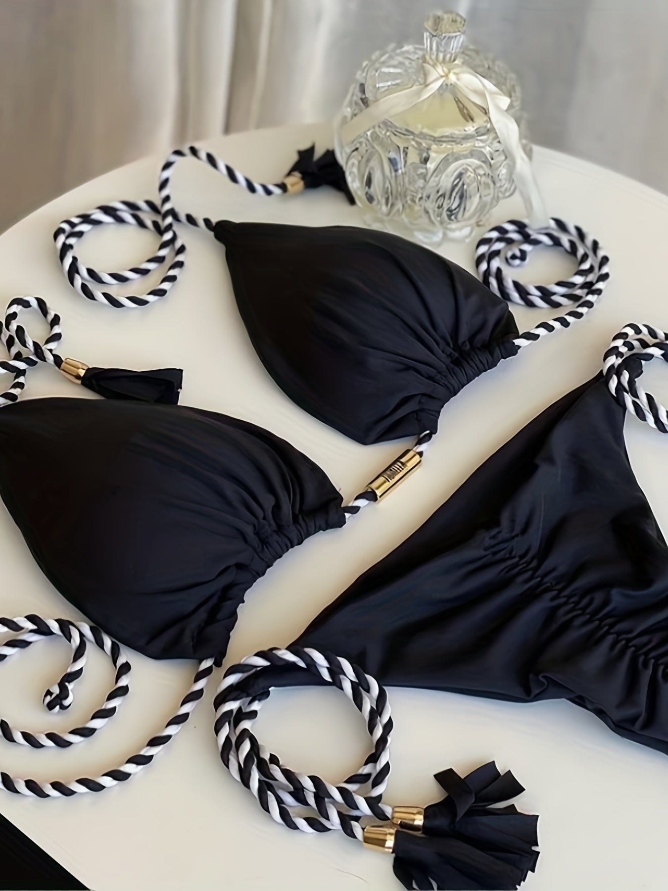 New Festival Flame Halter Bikini Set for Women – Triangle V-Neck Backless Two-Piece Swimsuit with Tie Side Bottoms & Adjustable Lace-Up Fit – Sleek Polyamide Swimwear for Koningsdag/King’s Day & Summer Beach Celebrations Stevvex
