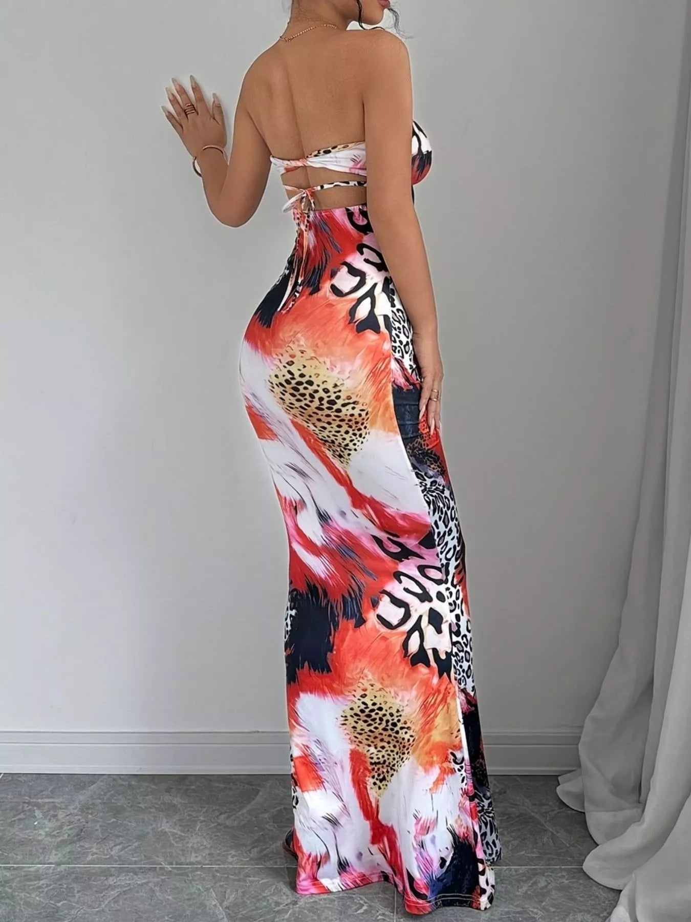 Abstract Print Bodycon Sweetheart Neck Tube Maxi Dress Shopimist