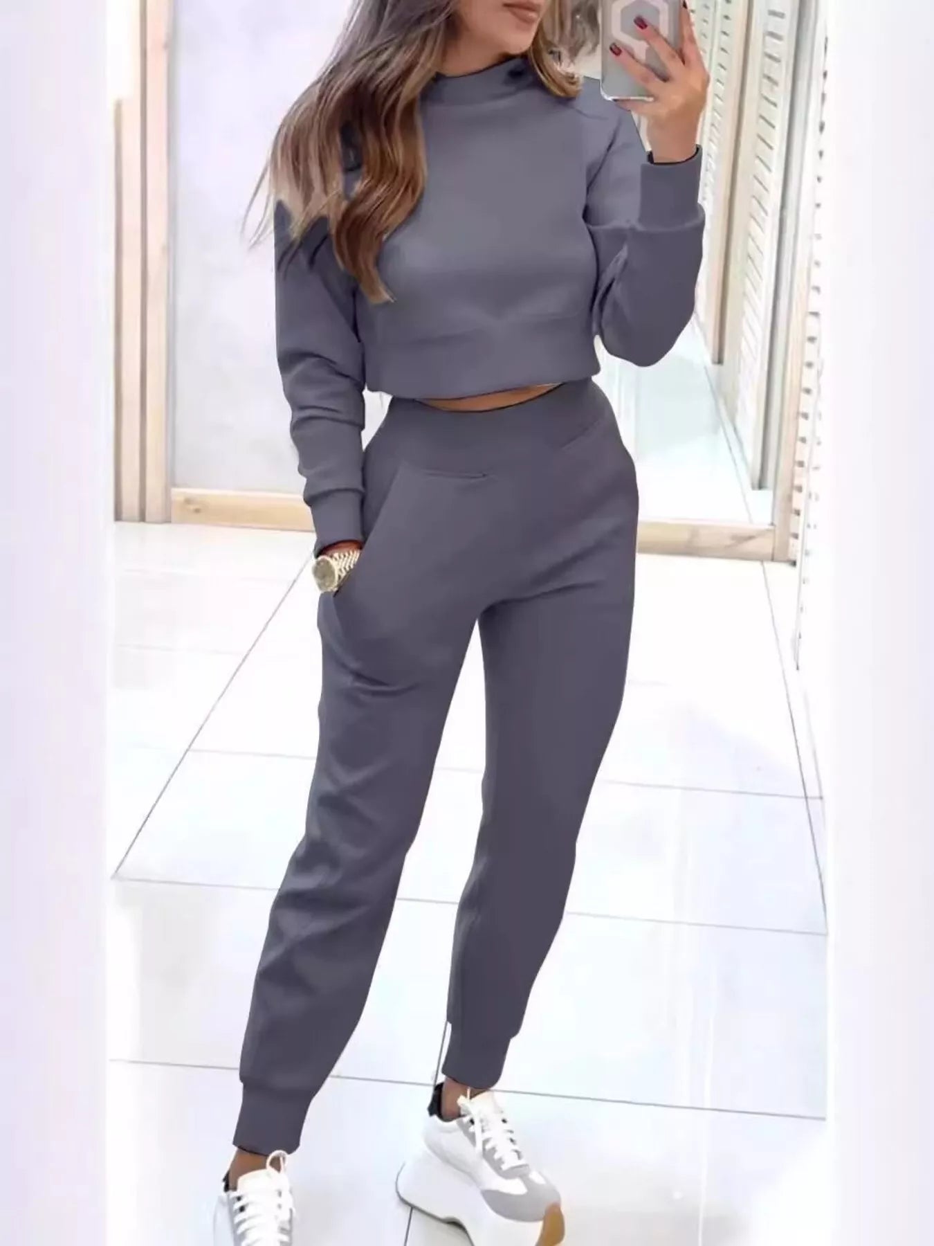 Casual Chic Cropped Sweatshirt and Jogger Set Simply Love