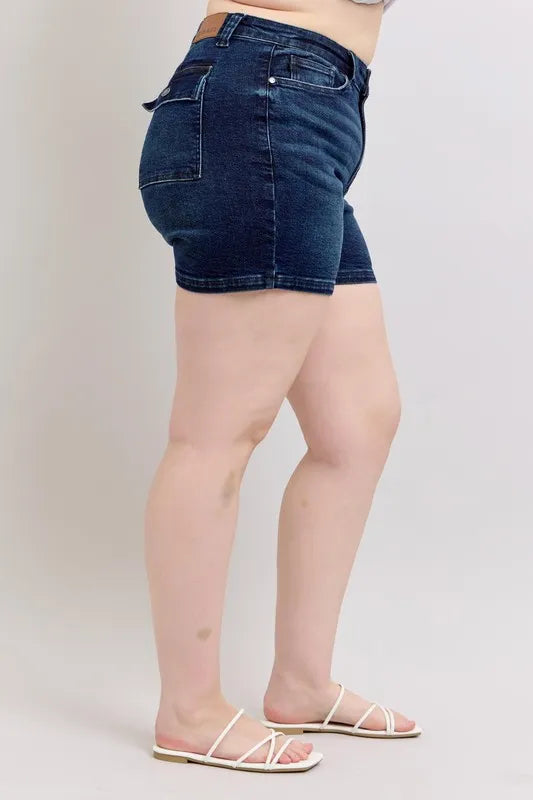 Judy Blue Full Size High Waist Back Flap Pocket Denim Shorts Plus Size Coco’s Tee Boutique