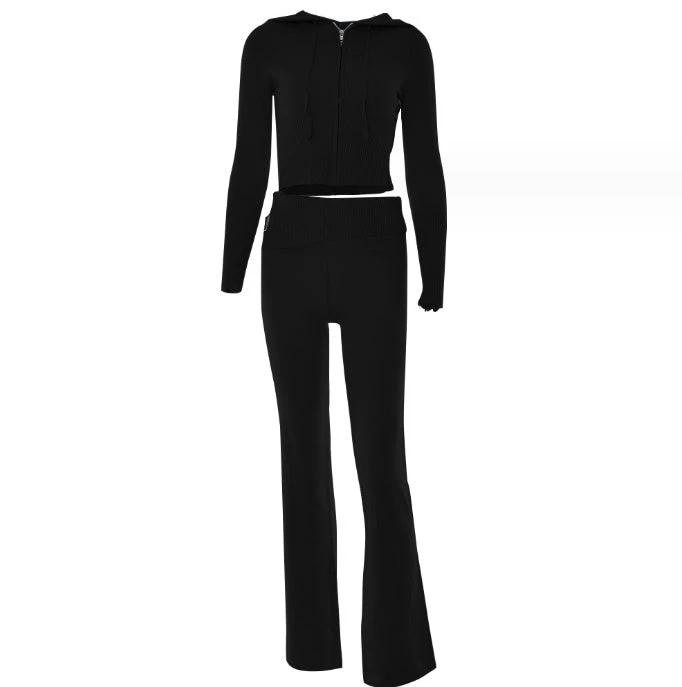 Hoodie Suit Women Leisure Sexy Zip Long Sleeve Sweater And High Waist Long Pants Set MANDOTOS