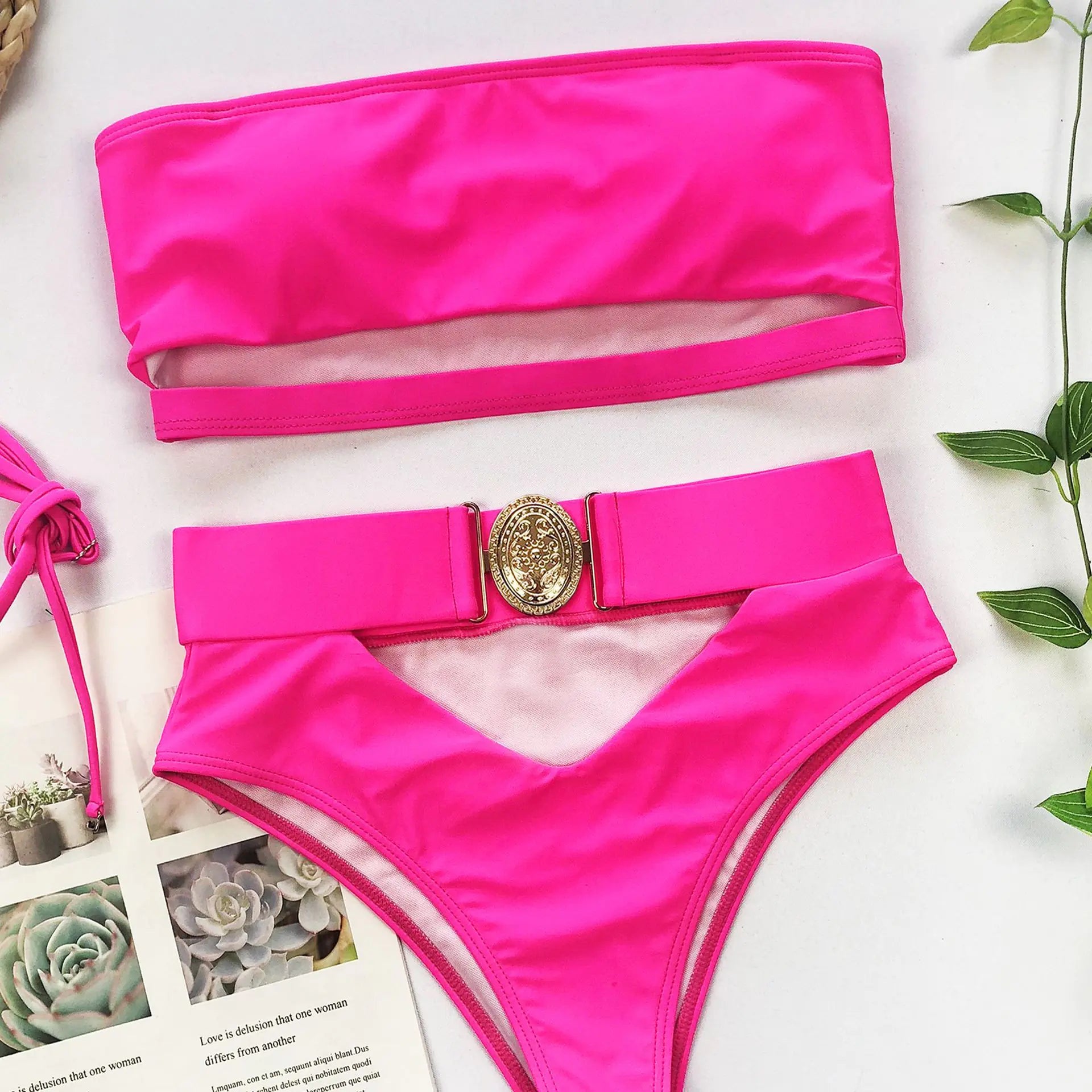 Chic Metal Buckle Strapless Bikini Swimsuit for Women Trendy Attic Store01