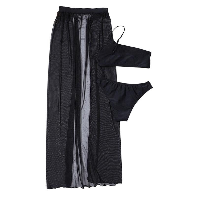 Black Mesh Bikini Cover Up Set Women Bathing Outfits Adults Solid Color One Shoulder Bikini Top  Mesh See Through Crochet Off Shoulder Crop Tops 2 Piece Bikini Swimsuit Cover-ups Beach Summer Outfits Stevvex