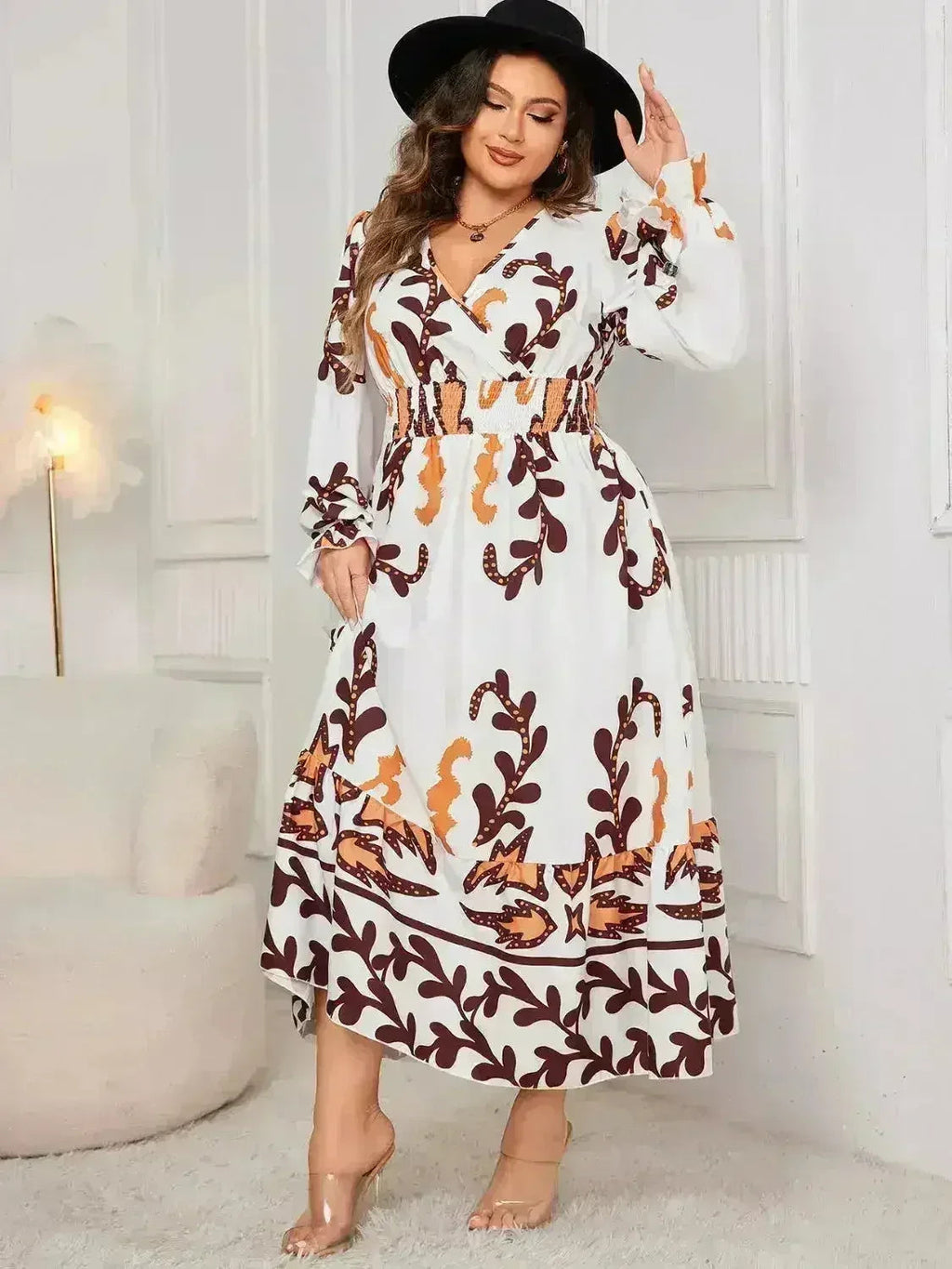 Plus Size Surplice Dress - Flounce Sleeve & Ruffled Hem | Femstylo Femstylo
