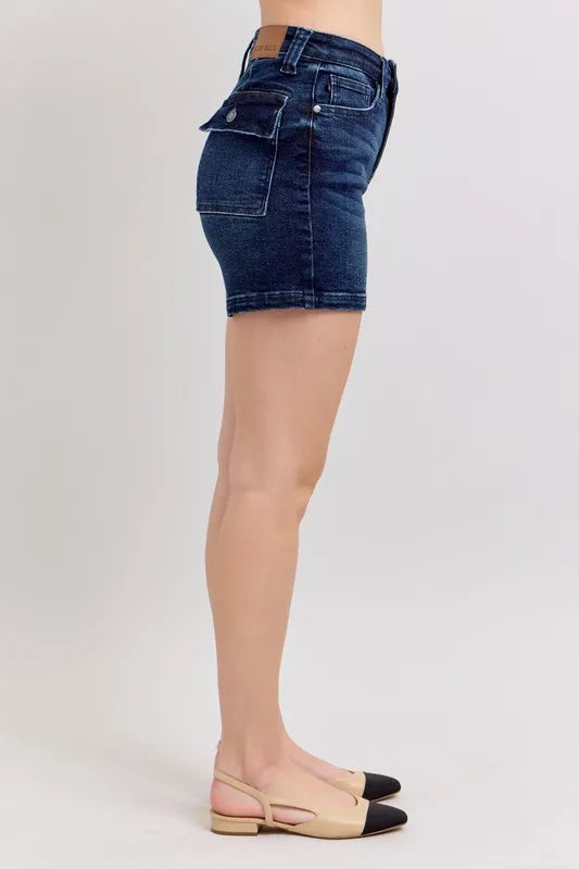 Judy Blue Full Size High Waist Back Flap Pocket Denim Shorts Plus Size Coco’s Tee Boutique
