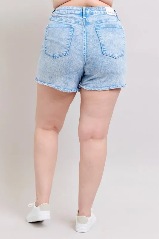 Judy Blue Full Size Mid Rise Garment Dyed Denim Shorts Plus Size Selvanelle